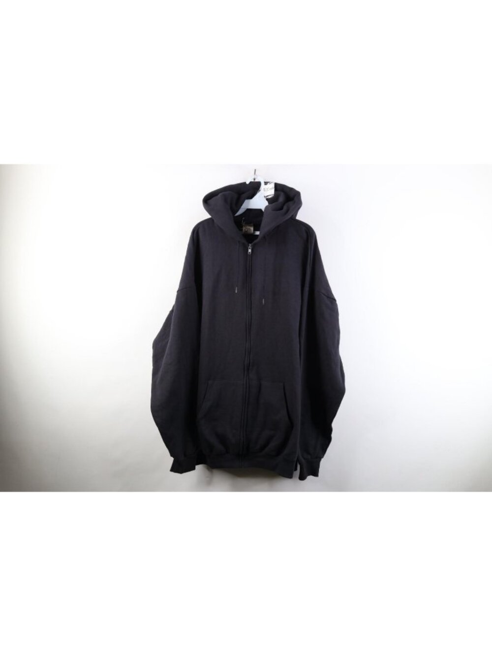 Vtg 90s Streetwear Mens 2XLT Faded Blank Full Zip Hoodie Sweatshirt Black USA